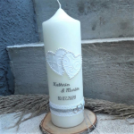 Edle Hochzeitskerze Herzen Perlen Perlenherzen gold silber creme 25x8 cm